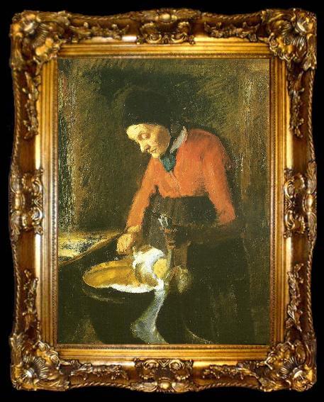 framed  Anna Ancher gamle lene plukker en gas, ta009-2
